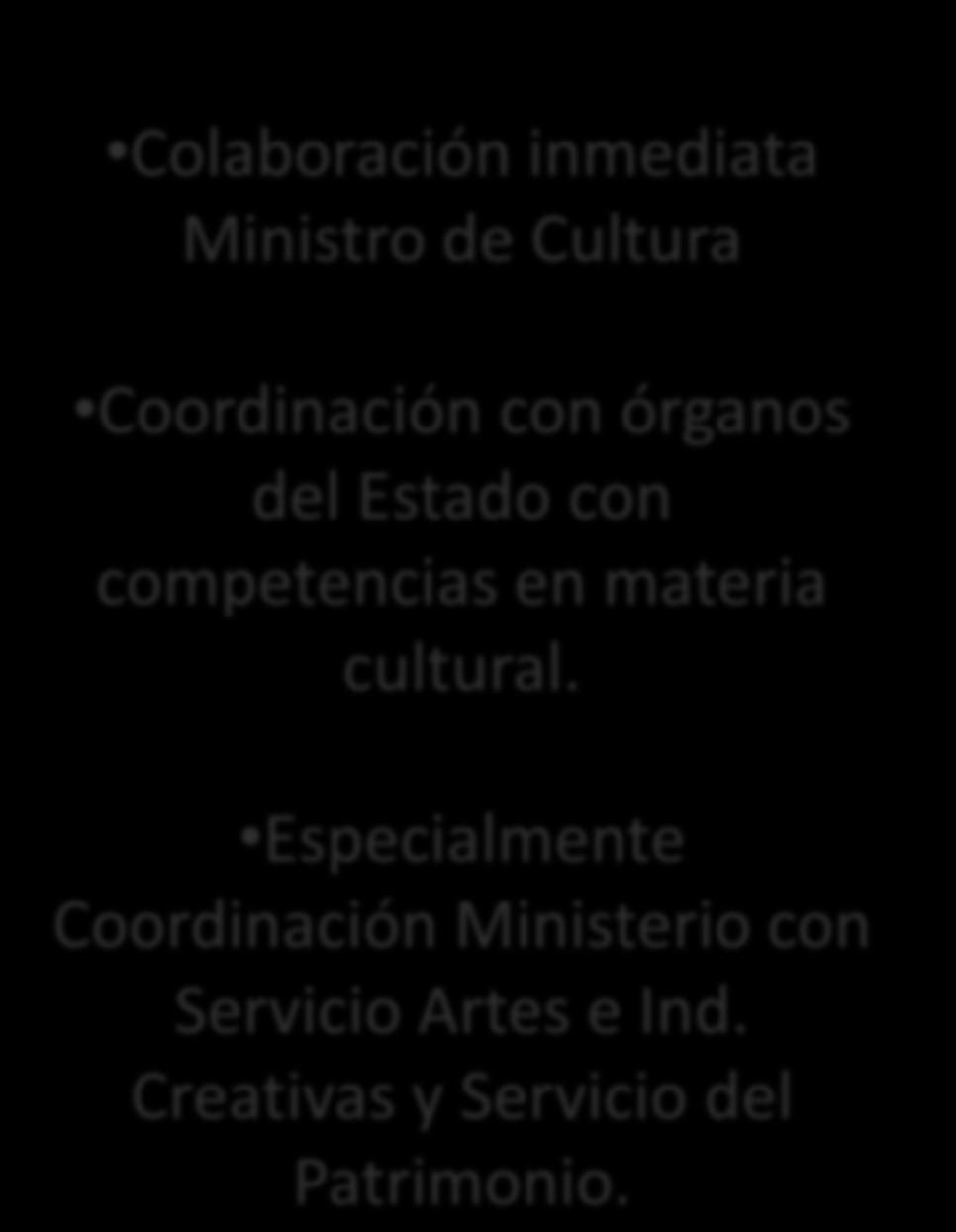 Colaboración inmediata Ministro de Cultura SUBSECRETARÍA DE CULTURA Coordinación con órganos del Estado con competencias