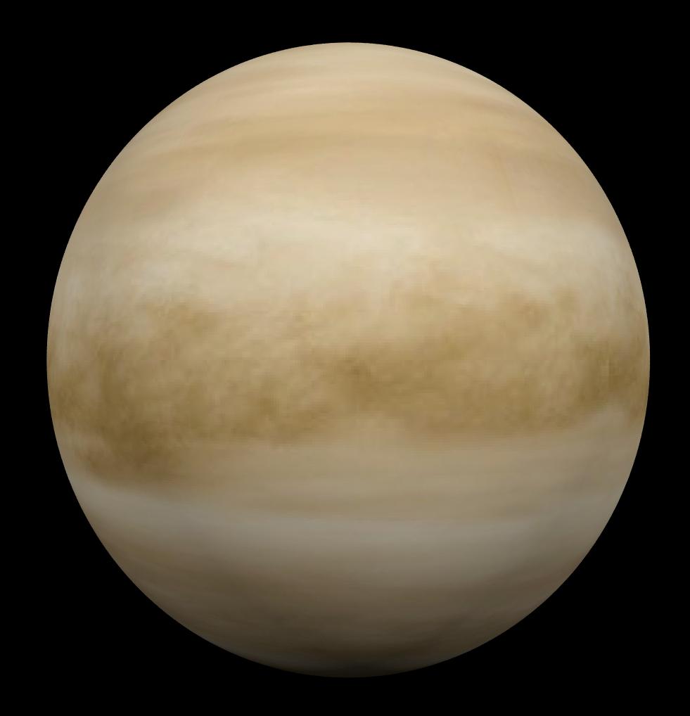 Venus Radio = 0.95 R Satélites = ninguno Atmósfera = densas nubes de dióxido de azufre Temperatura = 462 C Órbita Semi-eje Orbita = 0.