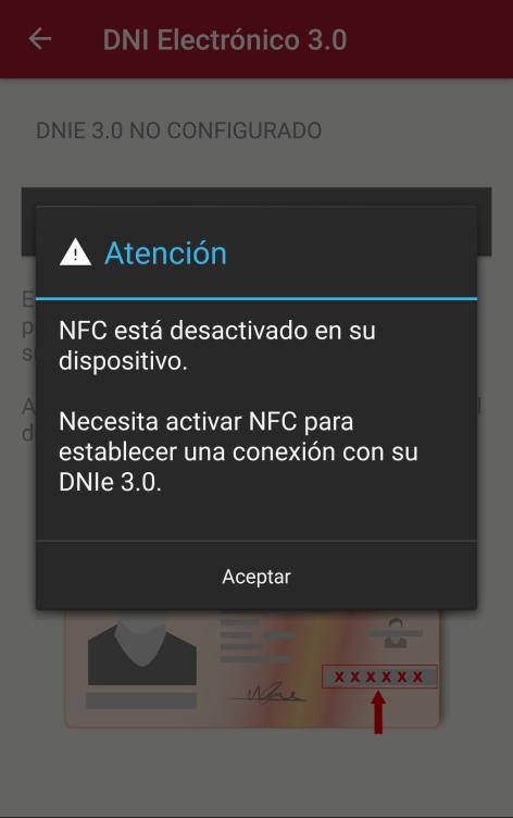 Ilustración 51. NFC no activo. Activación NFC Vista móvil.