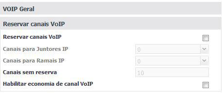 Reserva Canais VoIP Possibilita a configuração dos parâmetros relacionados a distribuição dos canais VoIP em relação aos ramais e juntores.