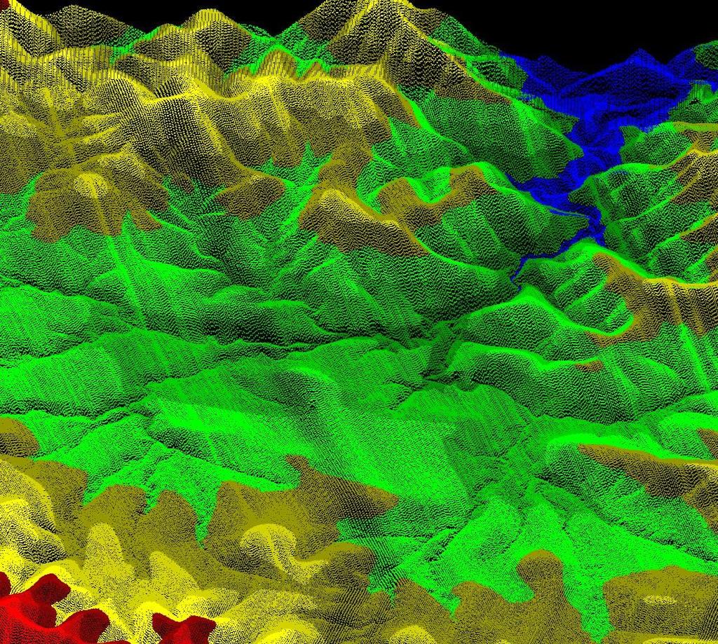 Nube de puntos LiDAR ajustada al terreno vista con un software de datos en 3D de la clave F14A36d3 - Nuevo León 3.