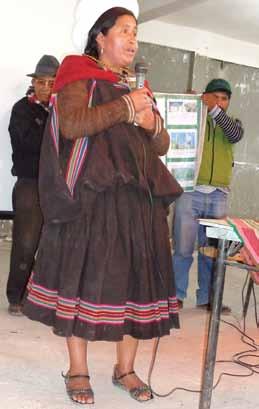 Mujer de Norte Potosí compartiendo su experiencia en RRD y ACC.