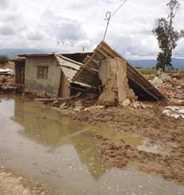 los huertos familiares y acciones de prevención y mitigación de desastres, como la construcción de defensivos y actividades de reforestación. Impacto de la inundación, Cochabamba 2014.