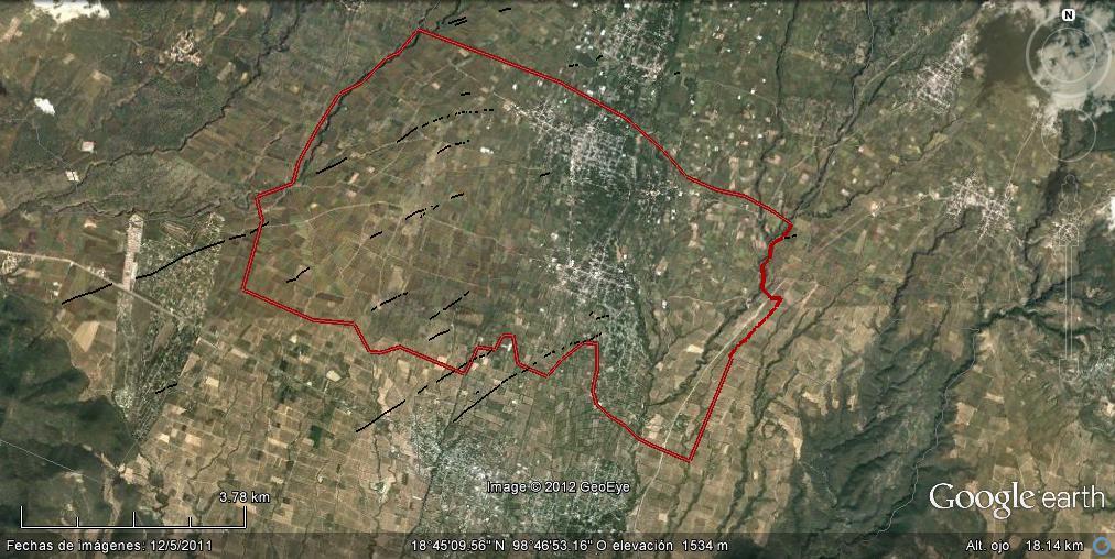 Imagen 5.1. Lineamientos estructurales regionales Fuente: Imagen satelital de Google Earth-INEGI, 2012.