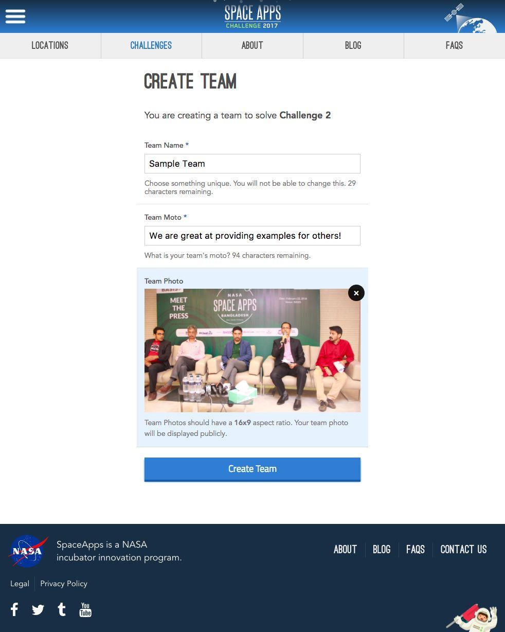 Los posibles miembros del equipo podrán ver los equipos creados en spaceappschallenge.org y solicitar unirse a un equipo (arriba, izquierda).