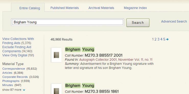 Para ello, haga clic en la pestaña que dice CHL (Biblioteca de Historia de la Iglesia), y luego escriba las palabras Brigham Young en el campo de búsqueda.