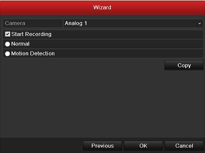 7. Haga clic en el botón Next (Siguiente) para acceder a la ventana Record Settings (Ajustes de grabación). 1) Seleccione la cámara que desea configurar.