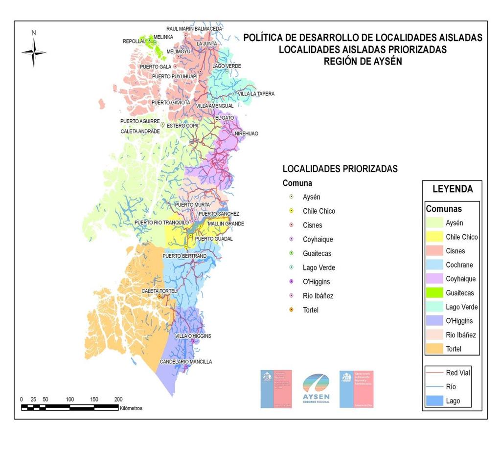 Mapa de las 25 localidades Aisladas Priorizadas