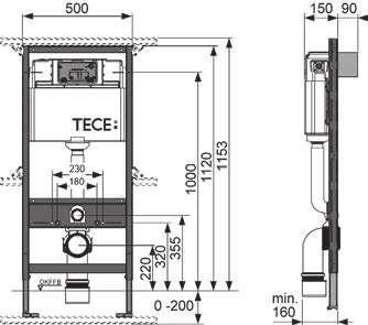 TECE - módulos de WC Módulo de WC TECEprofil con cisterna TECE, accionamiento frontal, altura de construcción 1120 mm autoportantes de metal o madera, como módulo de esquina o delante de pared;