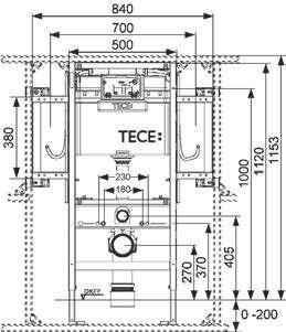 TECE - módulos de WC Módulo WC adaptado para discapacitados TECEprofil con sistema modular, cisterna TECE, accionamiento frontal, fijación de cerámica para altura de asiento a 48 cm según DIN