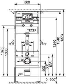 Cisterna TECE-UP para accionamiento frontal: Depósito de seguridad de plástico resistente a los golpes Cisterna completamente premontada y estanca Válvula de escuadra y conexión de cisterna