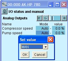 Comprobación de conexiones - continuación 5. Comprobar salidas analógicas Ajuste del control de salida de tensión manual Pulse en el campo Mode Seleccione MAN.