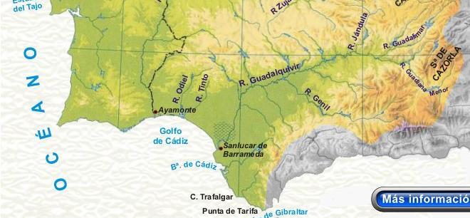 Ríos Andaluces: Características: Largos y tranquilos. Caudal abundante por tener cuencas amplias. Régimen irregular con fuertes estiajes.