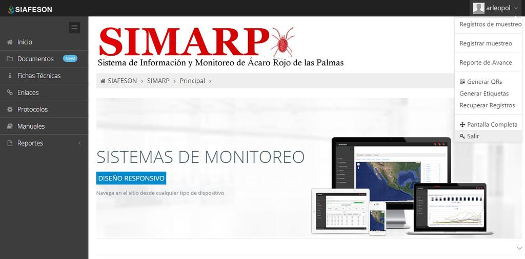 XII. SALIR Hacer clic en Salir para cerrar sesión del sitio web SIMARP.