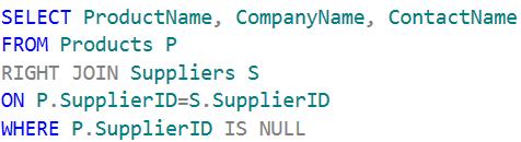 La consulta SQL es: Se obtiene el siguiente resultado (un solo registro): FULL JOIN Muestra los registros de la tabla