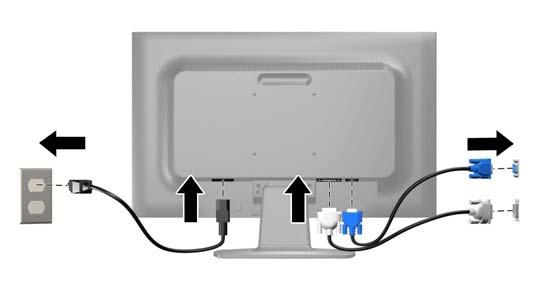 5. Conecte un extremo del cable de alimentación en el conector de alimentación de CA en la parte trasera del monitor, y el otro extremo a una toma eléctrica de CA.