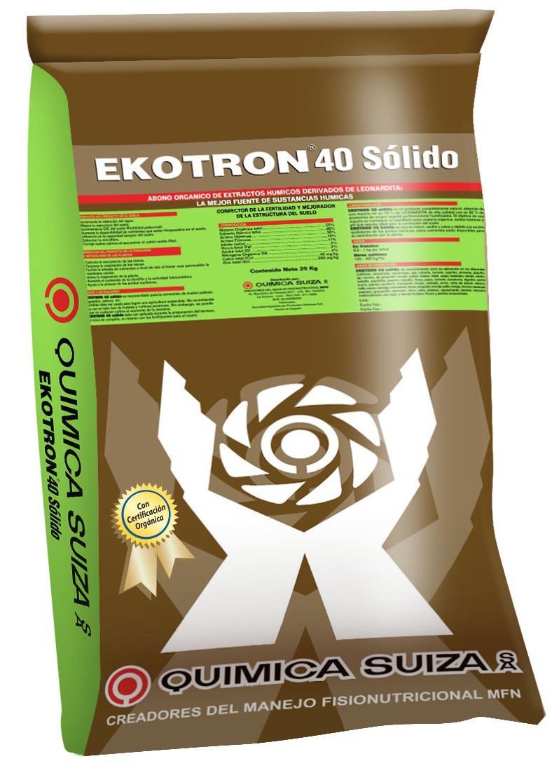 EKOTRON 40 = DISPONIBILIDAD DE NUTRIENTES DOSIS: 100 250 Kgs /Ha Aplicar en mezcla