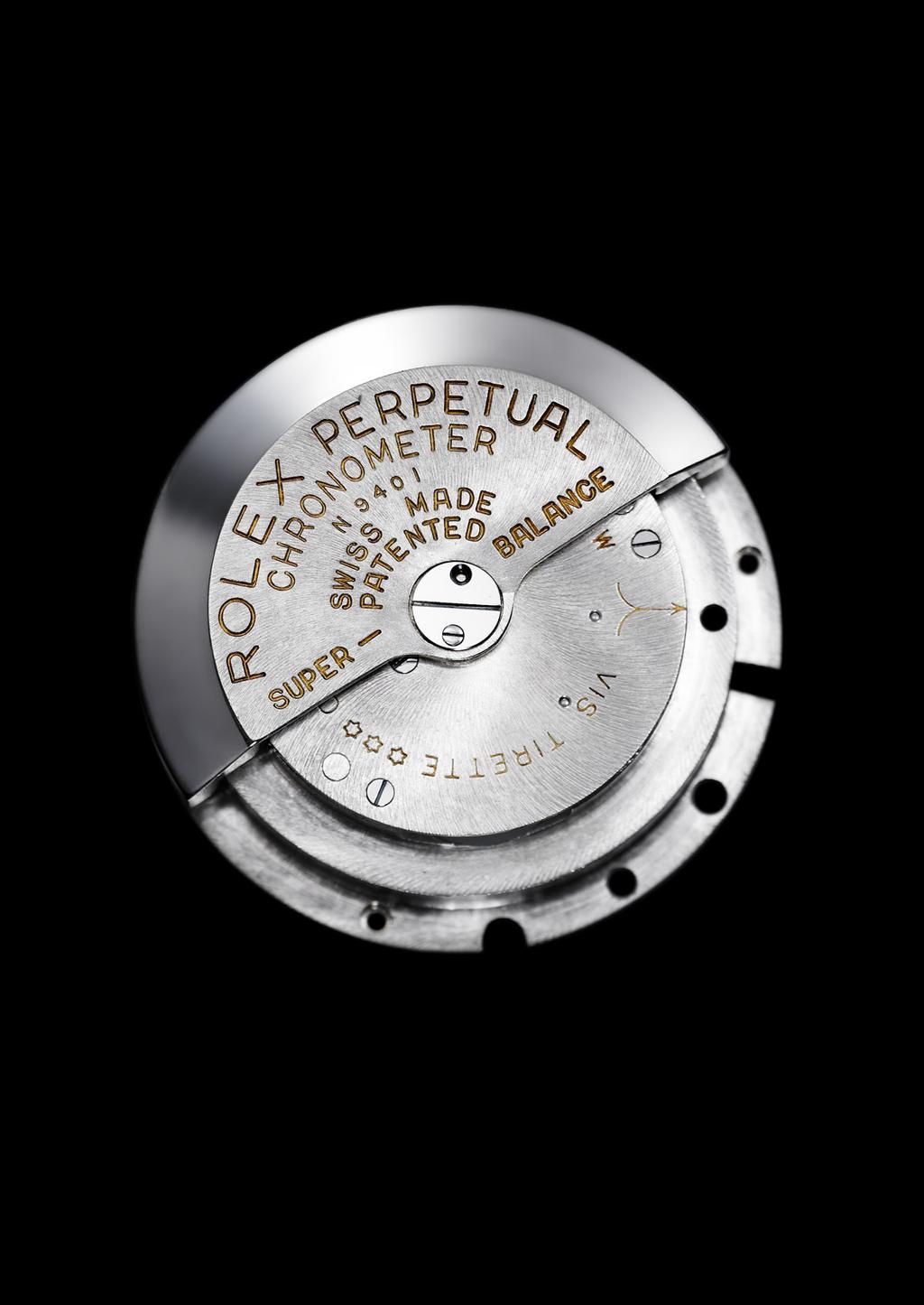 El espíritu del Oyster Perpetual el movimiento automático En 1931, Rolex inventa un mecanismo patentado de cuerda automática por rotor libre denominado Perpetual, cuyo principio será adoptado
