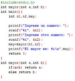 Estructura de un función en C Prototipo Invocación a la función: vble= nombfc(parametros) En vble se almacena el resultado de la