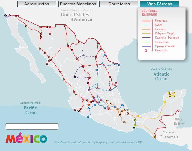 Infraestructura ferroviaria La red ferroviaria en México cuenta con una extensión de 26,717