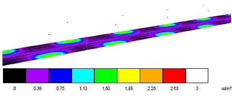188 Figura 4.6.5-2 Resultado de distribución de luminarias en colores falsos del caso CNFL, distribución tresbolillo. 4.6.6 Análisis para luminaria Celsa, ORION RS 250W VSAP, Na, central.