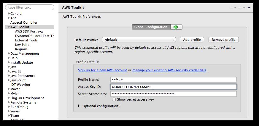 Uso de varias cuentas de AWS con AWS Toolkit for Eclipse Note La ubicación del archivo de credenciales se puede modificar.