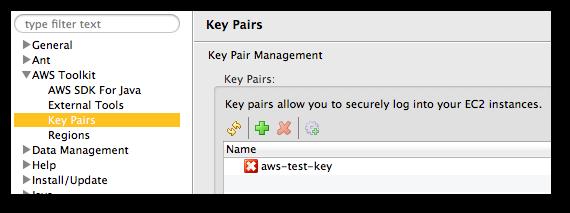 adicionales de la configuración de AWS Toolkit for Eclipse. 2. Seleccione Key Pairs. Eclipse muestra una lista desplazable de los pares de claves.