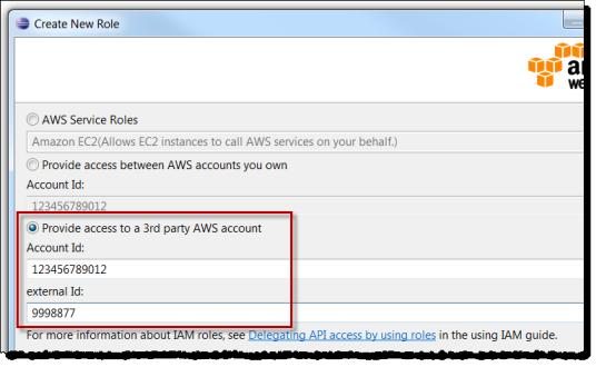 Para proporcionar acceso a una cuenta de terceros, seleccione Account ID y escriba el número de cuenta de AWS de terceros.