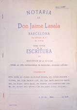 A.MAR.0040 Lasala, Jaime; Museo de Arte Notaria de Don Jaime Lasala : escritura de la constitución de la sociedad " Barcelona, Sociedad Anónima" 1959 11 p.