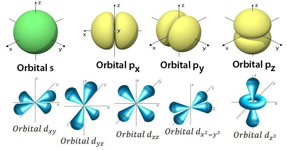 La forma de los orbitales depende del valor de, y el número de orbitales con la misma forma pero distinta orientación espacial depende de los valores que pueda tomar m.