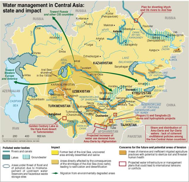 Figura 1. La gestión del agua en Asia Central Fuente: http://www.envsec.org/centasia/maps/cawater.jpg.