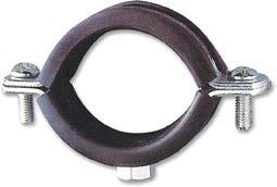 Abrazadera isofónica simple Abrazadera metálica en acero cincado y forrada en caucho para sujeción de tubos de cobre y de hierro. Grosor: variable de 2 a 2,5mm según modelo. Ancho: mm.