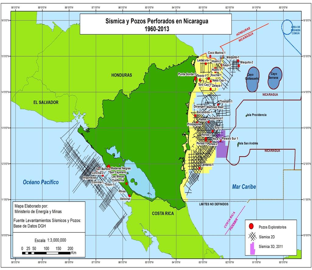 RESUMEN ACTIVIDADES PETROLERAS 1930: Perforación del Pozo San Cayetano en la Costa Pacífico de Nicaragua. 1965-1978: Período de mayor actividad petrolera en costafuera del Pacífico y Caribe.