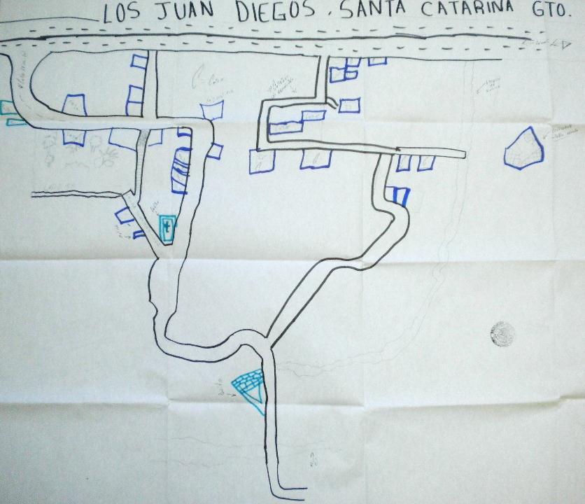 3. Croquis de la comunidad La comunidad de Los Juan Diegos se identifica a sí misma también por el territorio que comparte, por el entorno físico en el cual vive la colectividad.