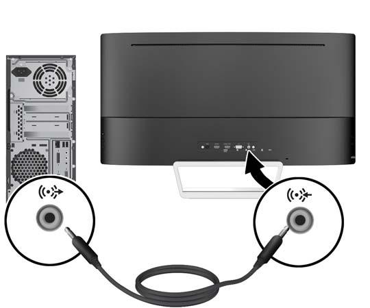 3. Conecte un cable de audio al conector de entrada de audio en la parte trasera del monitor, y el otro