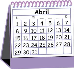 Resuelve. 1 Completa los días de la semana que faltan. Si hoy es 14 de abril 2 Hace siete días fue... 3 Hace quince días fue... 4 Hace ochenta días fue.