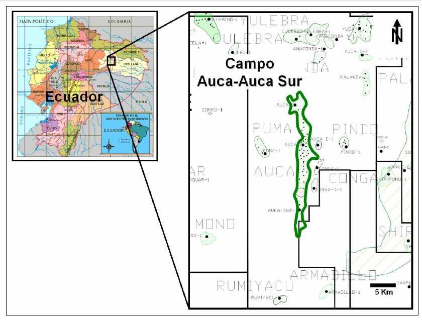 2 FIGURA 1. 1 MAPA DE UBICACIÓN DEL CAMPO AUCA AUCA SUR FUENTE: EP PETROECUADOR, Geología del campo Auca, Informe de Certificación de Reservas del campo Auca Auca Sur al 31/12/2008.