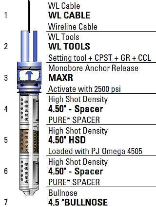 58 Sistema de anclaje MAX-R para ajustar al casing + Cabeza de disparo Cargas HSD para el punzonamiento + diseño PURE Espaciadores con cámaras PURE (opcional) para crear bajo balance dinámico