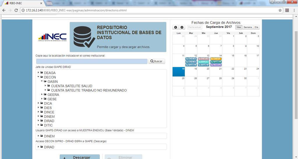 Difusión RIBD Repositorio de base de datos del INEC Sistema repositorio web para el almacenamiento, transferencia y