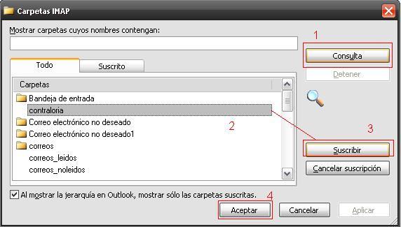 Después de dar aceptar la carpeta aparece sincronizada en la interfaz de Outlook IV.