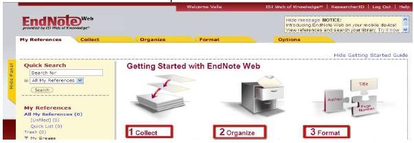 Si queremos abrir nuestra cuenta de Endnote Web, pinchamos en EndNote Web de la barra de herramientas: Nos pide entonces nuestra conformidad a la licencia de usuario, y al pinchar en I Agree se nos