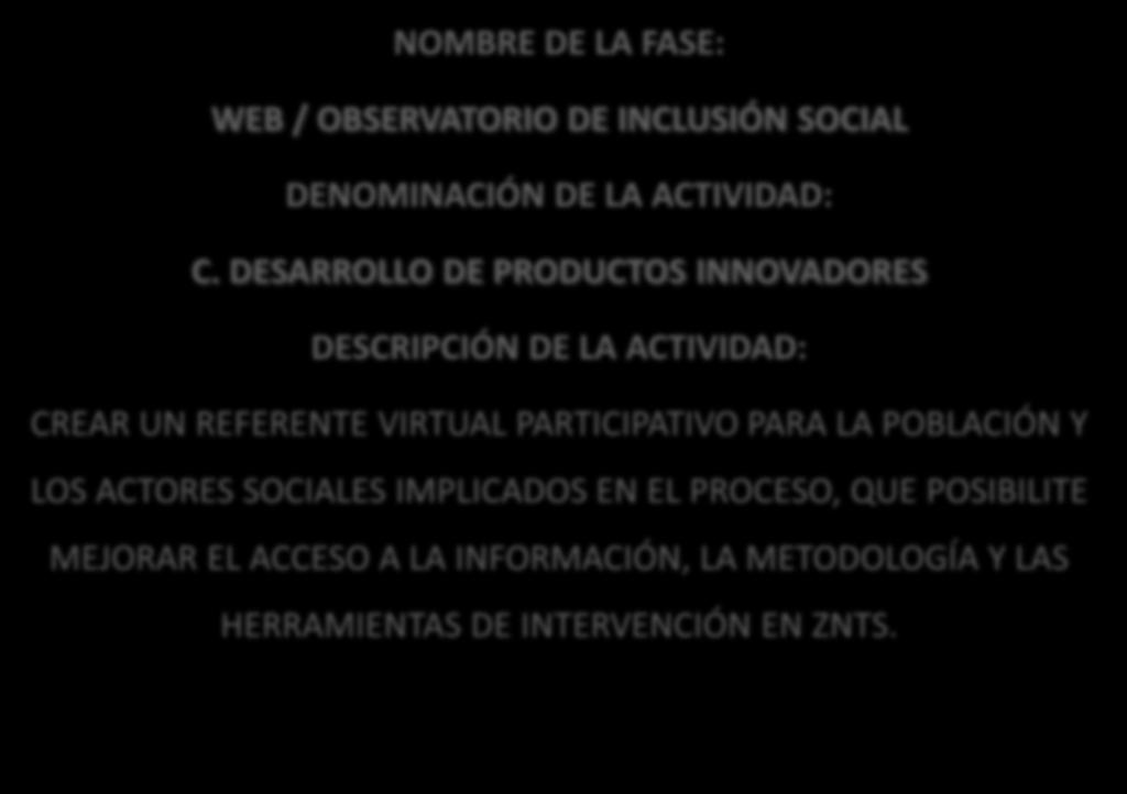 NOMBRE DE LA FASE: WEB / OBSERVATORIO DE INCLUSIÓN SOCIAL DENOMINACIÓN DE LA ACTIVIDAD: C.