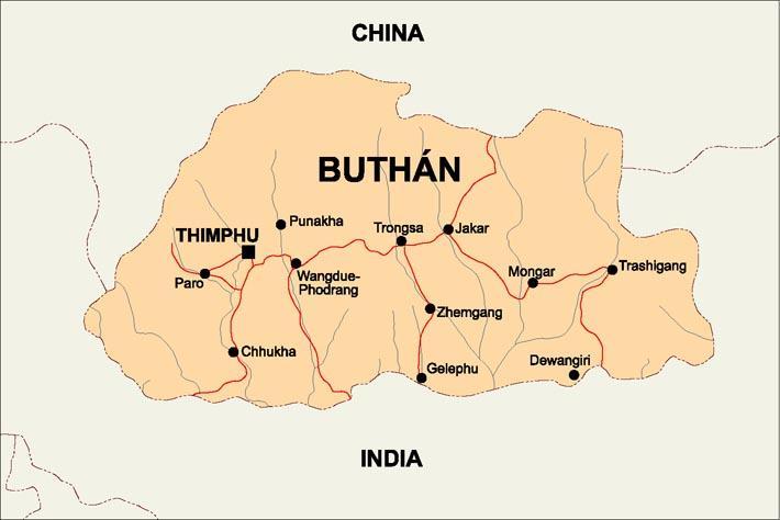El reino de Bután marca sus límites territoriales por los accidentes de la naturaleza.