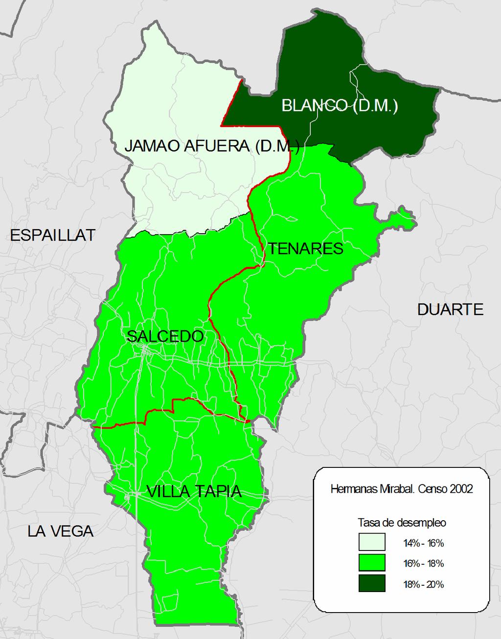 Cartografía Temática Tasa de desempleo en los Distritos Municipales y Municipios de la Provincia de Hnas.