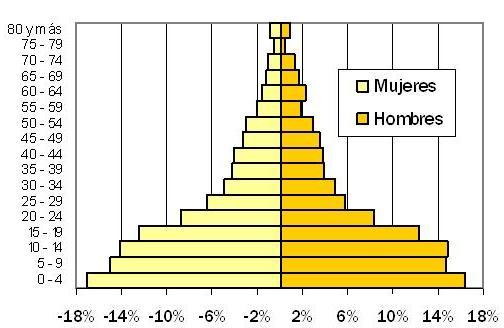 Edad Promedio La edad promedio en la provincia Independencia es de 25.19 años, según el Censo del año 2002. Pirámides de Población Gráfico 3. Pirámide de población de la provincia Independencia.