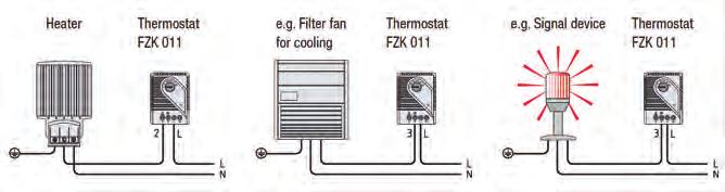 La Tª ajustada, en el campo de regulación del termostato, menos la diferencia de Tª de conexión (K) (y tolerancias) es igual al punto de conmutación más bajo: el contacto NC se cerrará.