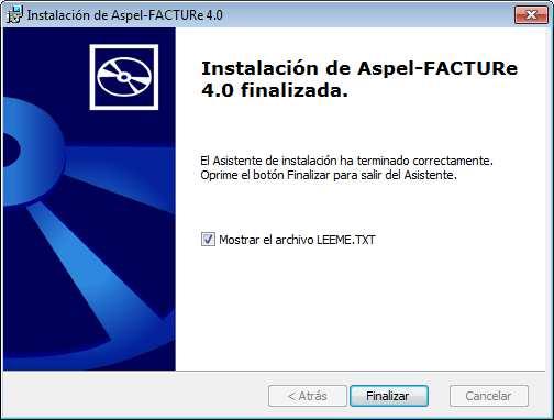 Instalar la versión 4.0 de Aspel-FACTURe. a) Ejecuta el instalador de Aspel-FACTURe 4.