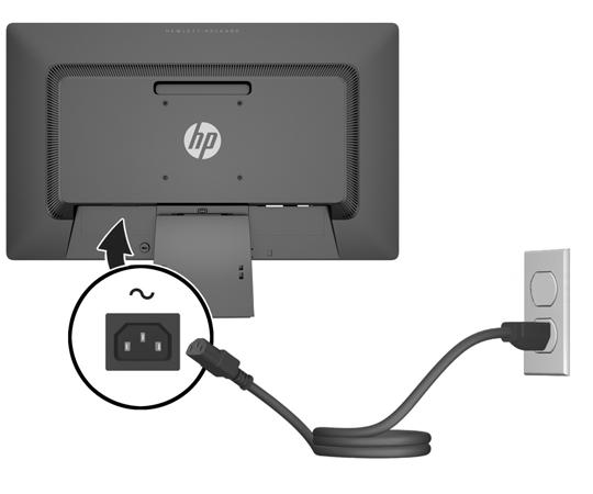 4. Conecte un extremo del cable de alimentación en el conector de alimentación de CA en la parte trasera del monitor, y el otro extremo a una toma eléctrica de CA. ADVERTENCIA!