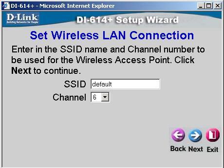 Paso 14 Visualizará la siguiente pantalla Set Wireless connection donde debe seleccionar el SSID y Channel, presione next para continuar. 14.1 SSID: - En la casilla SSID podrá ver un nombre por default que viene desde fábrica.