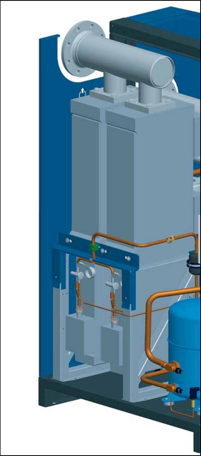 Intercambiador de calor de aluminio Intercambiador de calor aire-aire y refrigeranteaire de amplias dimensiones y con gran capacidad de almacenar frío Sistema integrado de separación de condensados